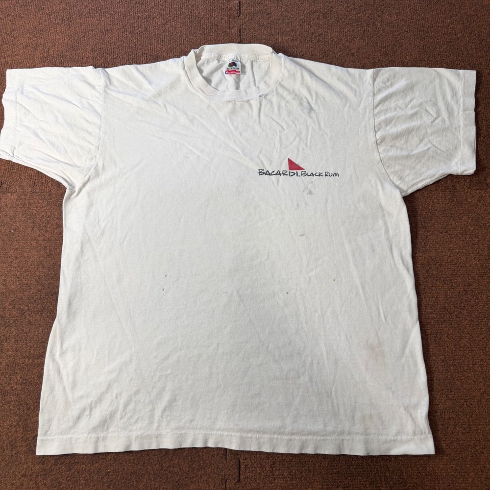 Vintage Bacardi Black Rum T-Shirt XL Fruit of the Loom Single Stitch White USA